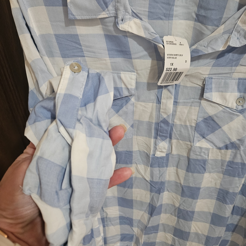 Forever 21 Blue and White Checkered Blouse - Picture 3 of 7